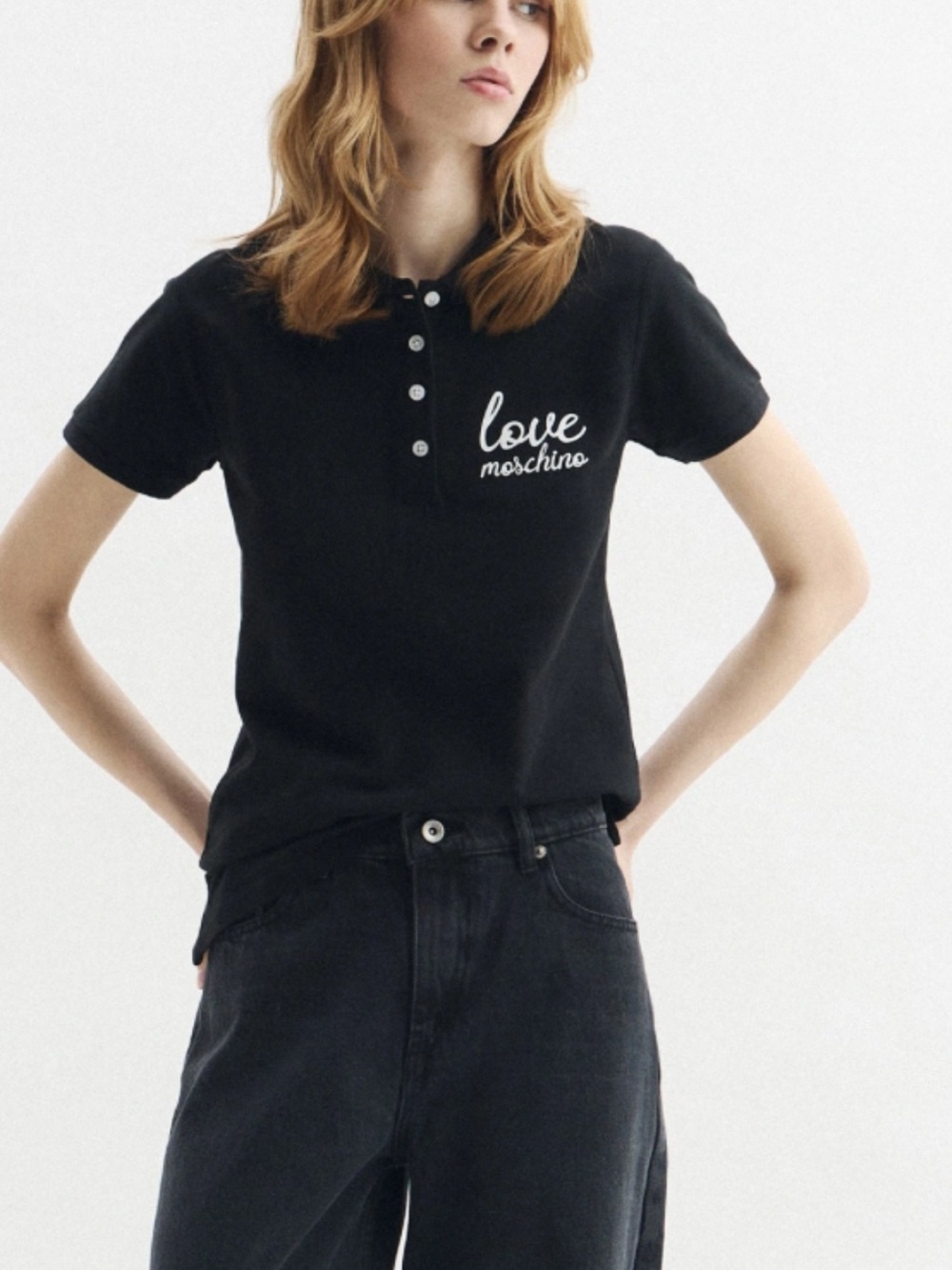 Love Moschino Black Polo with White Script Logo